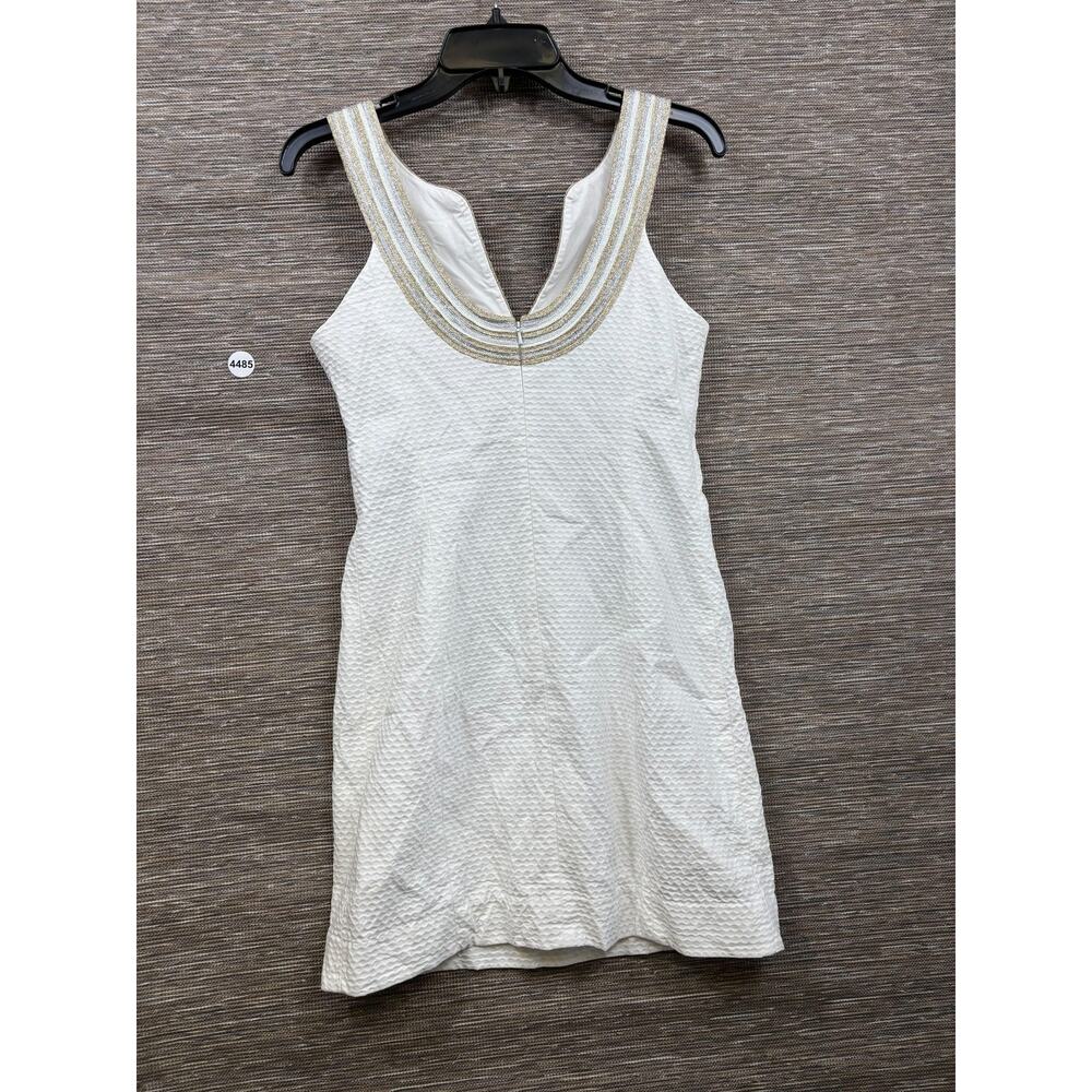 Lilly Pulitzer Dress Womens Size 2 White Embroidered V Neck Sheath Short Party - Picture 2 of 8
